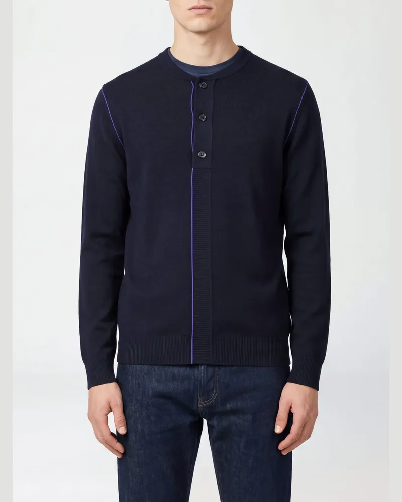 Paul Smith Rundhalspullover aus reiner Merinowolle mit Kontrastbesätzen Blau