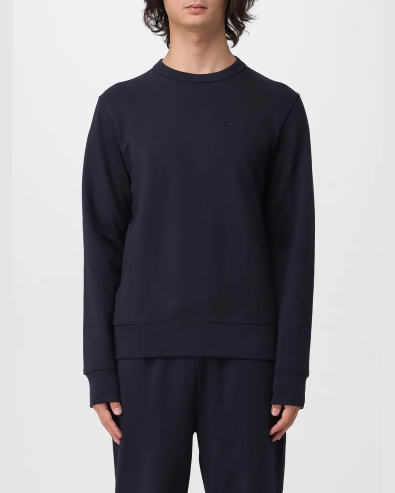 HUGO BOSS Herren-Sweatshirt aus Baumwolle mit Rundhalsausschnitt und Logo-Stickerei Blau