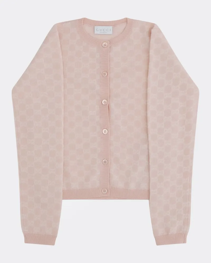Gucci Woll-Cardigan für Jungen mit Rundhalsausschnitt und GG-Monogramm Pink