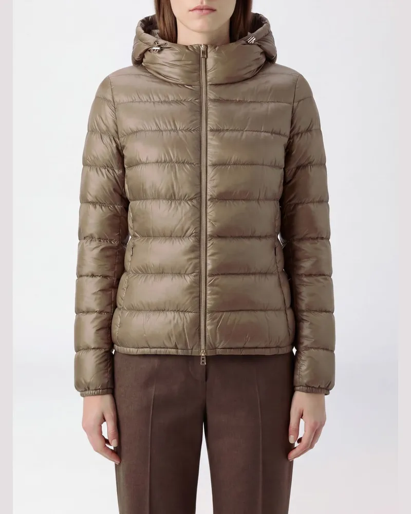 Herno Slim Fit Daunenjacke aus wasserdichtem Nylon mit Kapuze und Metallreißverschluss Beige