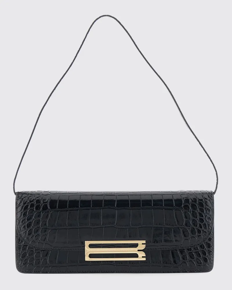 Victoria Beckham Dorian Schultertasche aus Kalbsleder in Kroko-Optik Schwarz