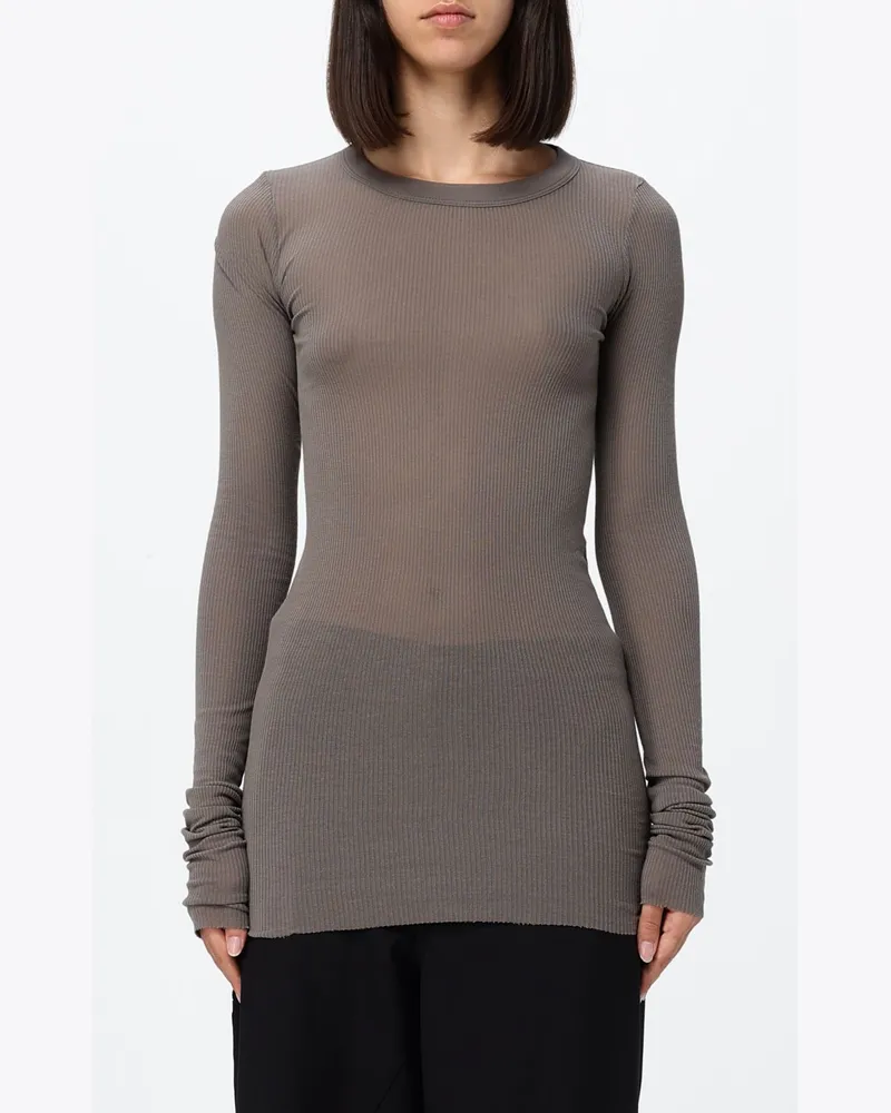 Rick Owens Slim Fit Langarm-Top von aus Viskose und Seide Dust