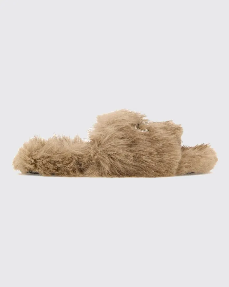 Balenciaga Slides aus Kunstpelz mit Schleife und Strassverzierung von Beige