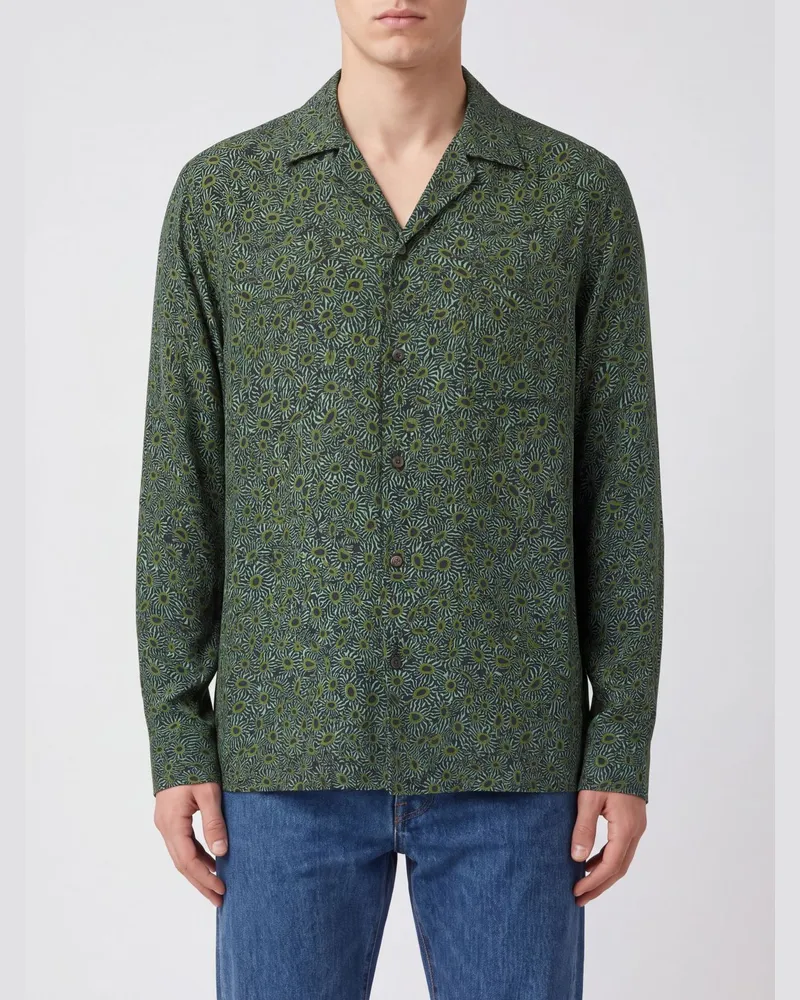 Dries van Noten Baumwollhemd mit Ethno-Print und kubanischem Kragen von Grün