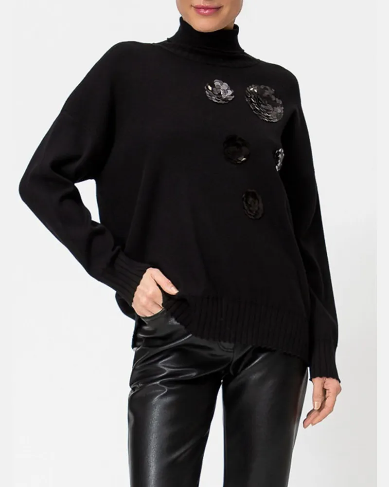 Twin-Set Rollkragenpullover von aus Viskosemischung mit Pailletten Schwarz