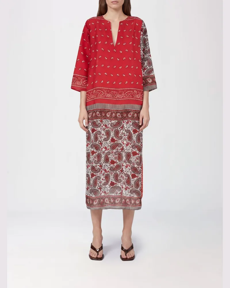 P.A.R.O.S.H. Midi-Tunika P.A.R.O H. aus Seide mit Paisley-Print und V-Ausschnitt Rot
