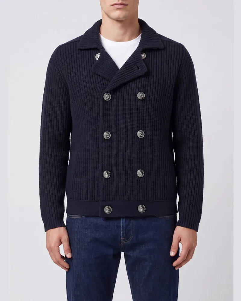 Brunello Cucinelli Zweireihiger Cardigan aus reinem Kaschmir Blau