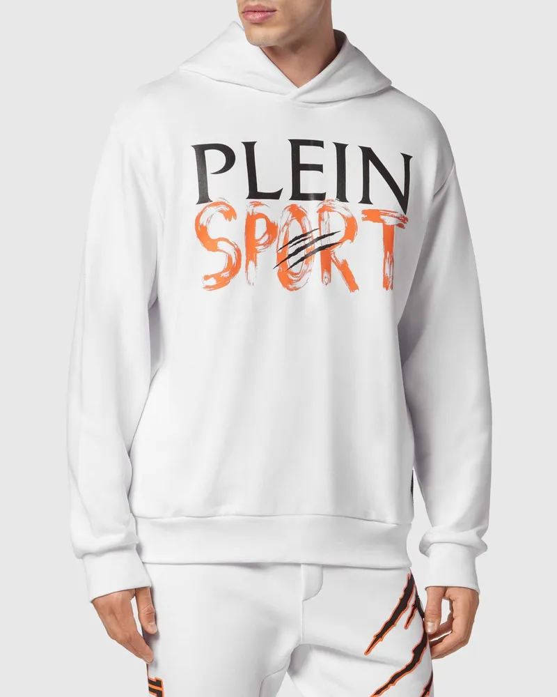 Philipp Plein Baumwoll-Hoodie mit Kontrastlogo und Leistentaschen Weiß