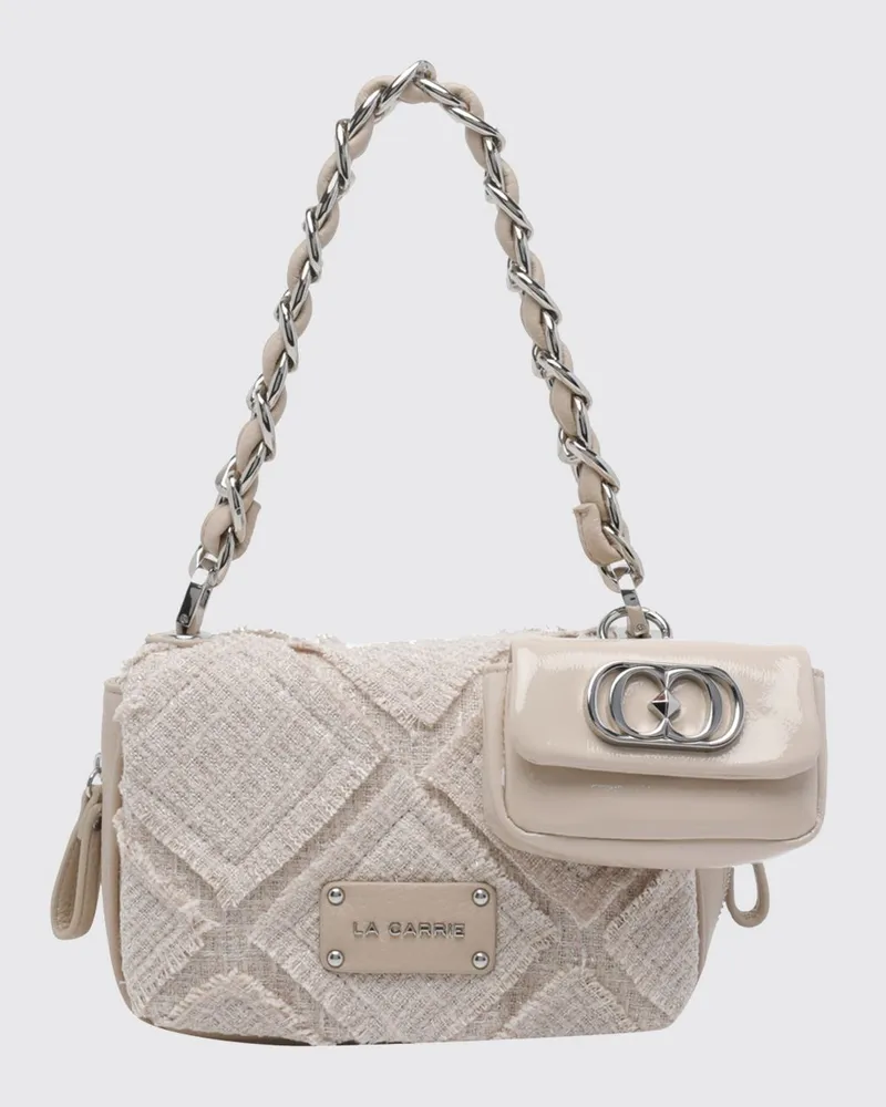 LA CARRIE Mini-Schultertasche aus Tweed mit geflochtenem Kettengriff Beige
