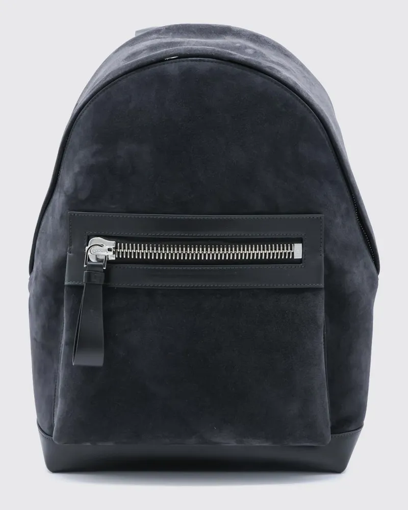 Tom Ford Rucksack aus Veloursleder mit Vordertasche und geprägtem Logo Grau