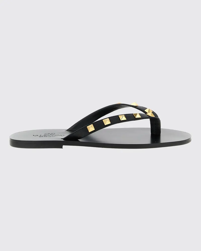 Valentino Garavani Rockstud Zehenstegsandalen aus Leder mit Nieten Schwarz