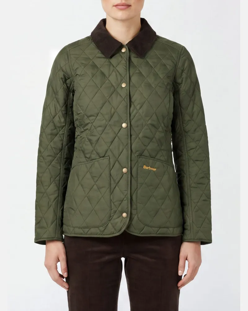 Barbour Annadale Slim Fit Steppjacke mit Cordkragen Olive