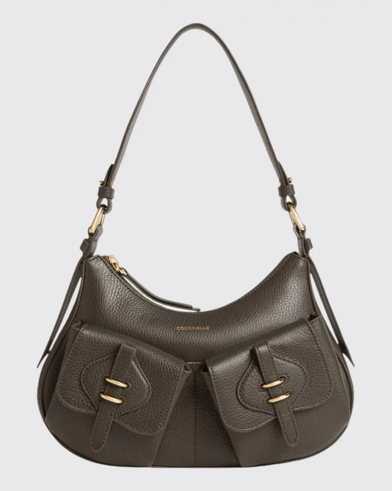 Coccinelle Mavery Schultertasche aus genarbtem Leder mit Reißverschluss Grau