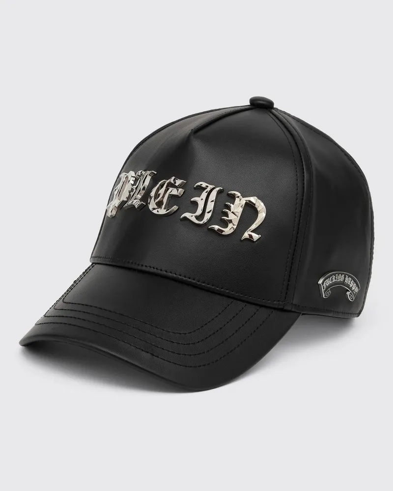 Philipp Plein Baseballkappe aus Leder mit Logo Schwarz