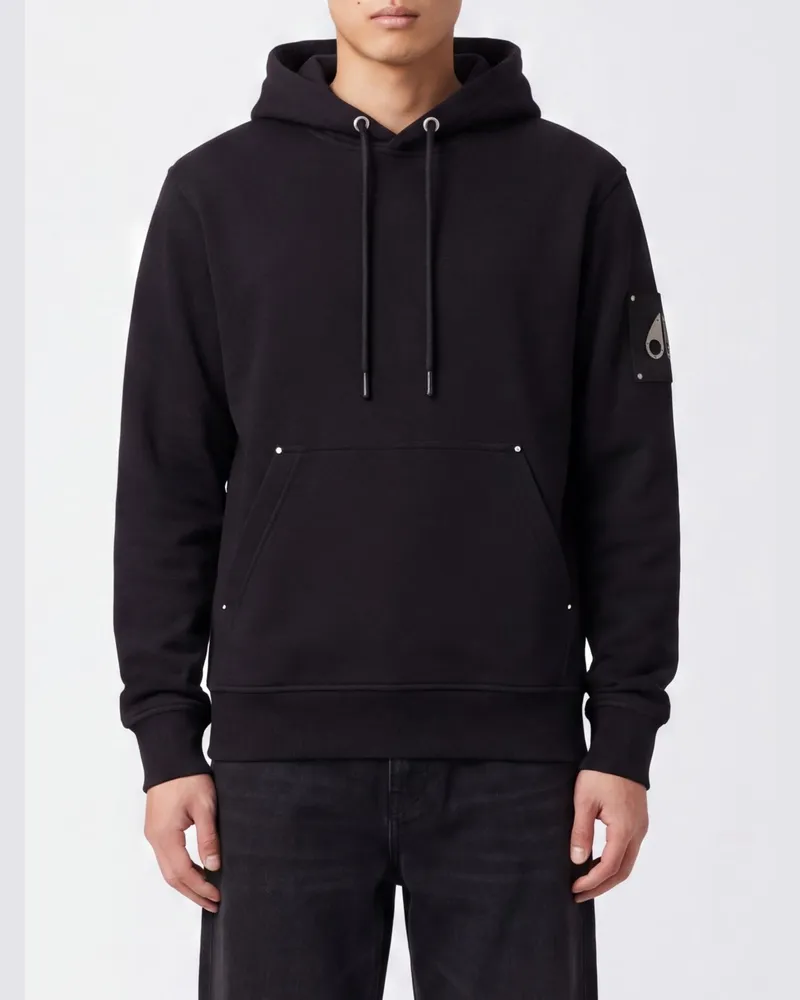 Moose Knuckles Relaxed-Fit Hoodie aus Baumwolle mit Kängurutasche Schwarz