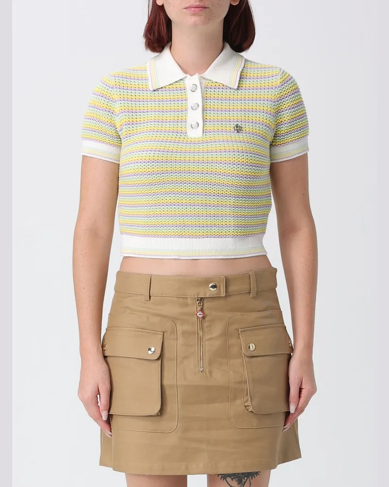 Casablanca Paris Gestreiftes Cropped-Poloshirt aus Baumstrick von Gelb