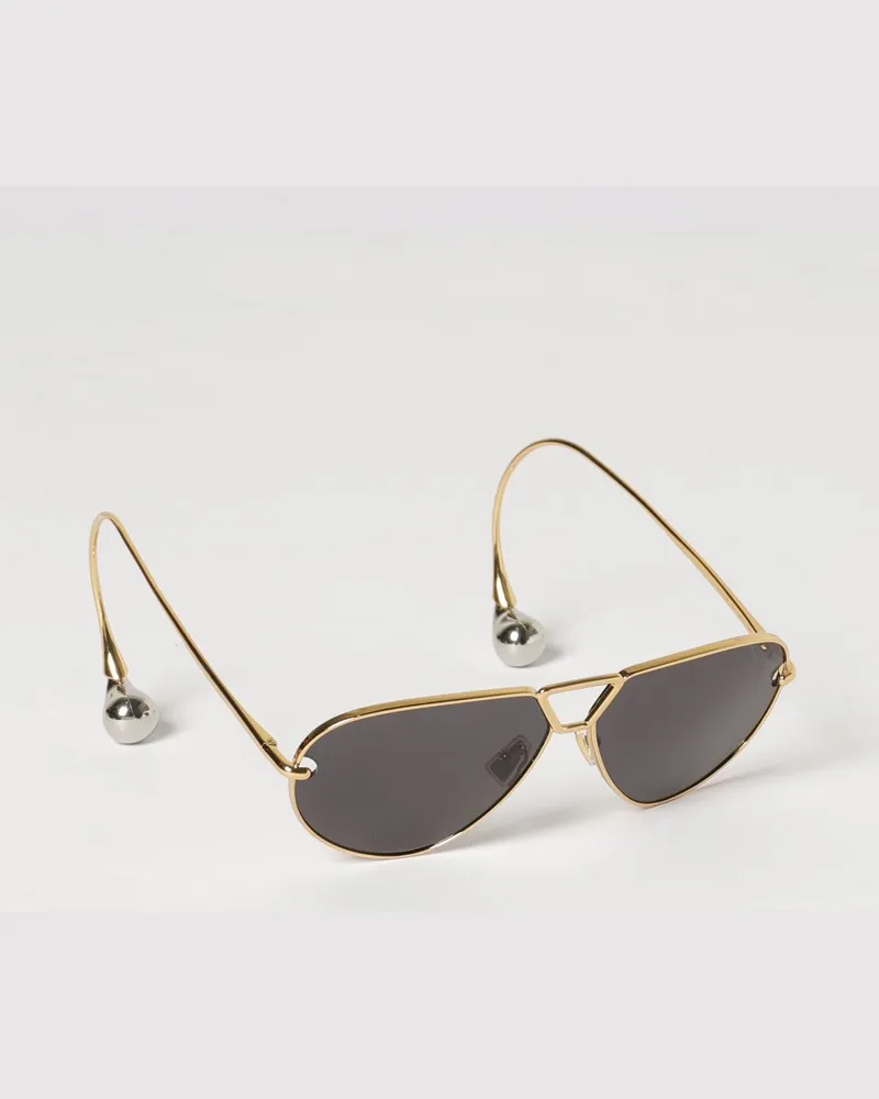 Bottega Veneta Tropfenförmige Metall-Sonnenbrille mit Doppelsteg und Perlen Grau