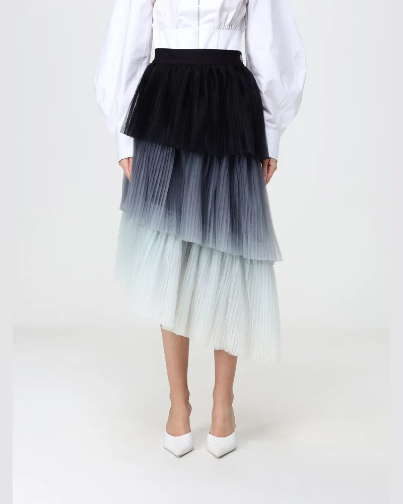 Karl Lagerfeld Plissierter Midirock aus Crêpe mit hohem Bund und abstraktem Muster Schwarz