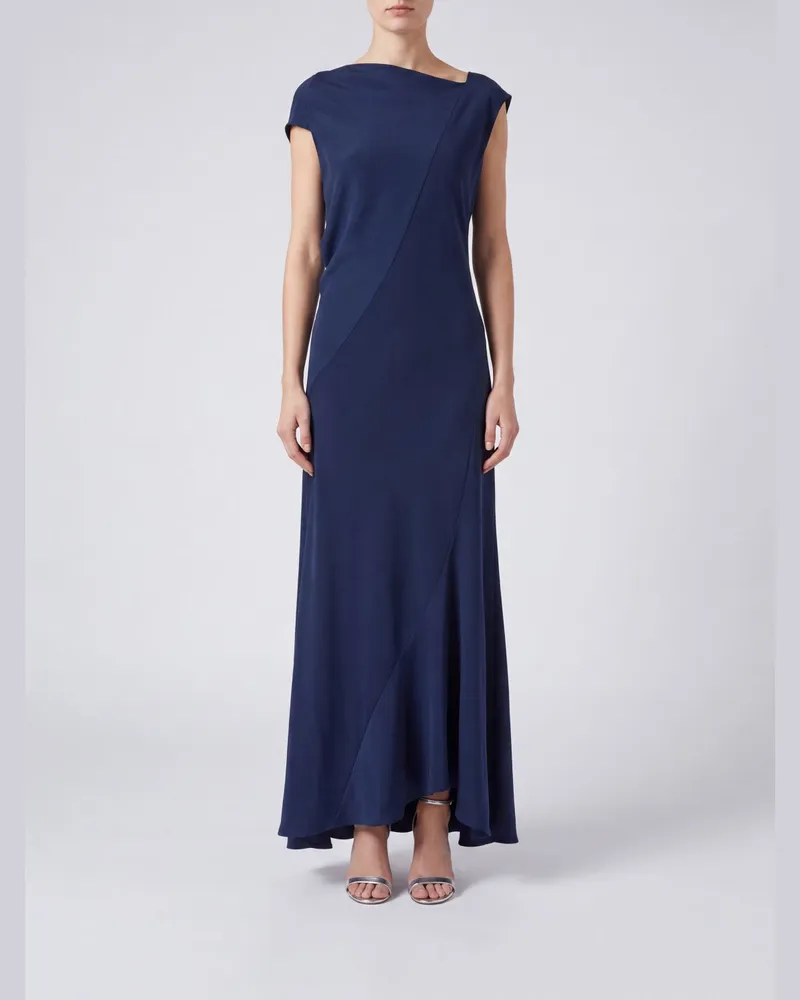 Alberta Ferretti Langes Satin-Slipkleid für feierliche Anlässe Blau