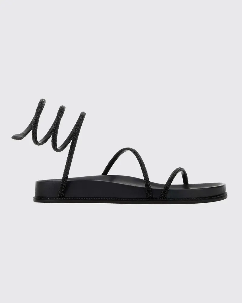 René Caovilla Satin-Mules mit Kristallen und Schlangenriemen Schwarz