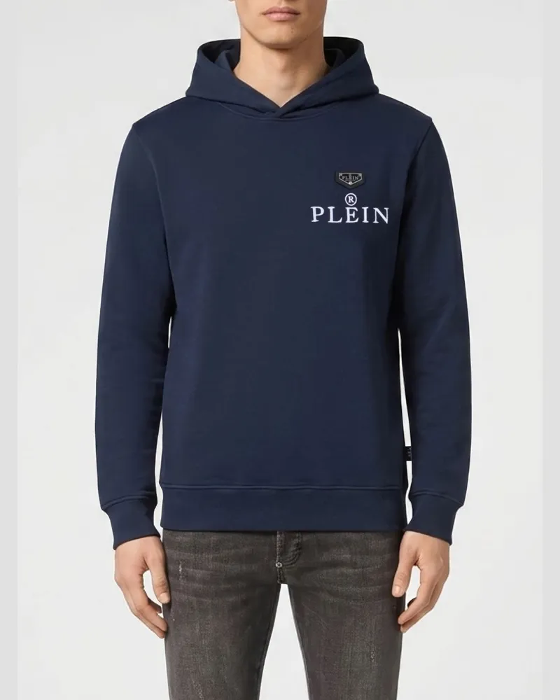 Philipp Plein Jersey-Hoodie mit kontrastierendem Logo-Print Blau