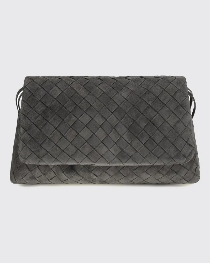 Bottega Veneta Giorno Schultertasche aus Kalbsleder mit Patte Grau