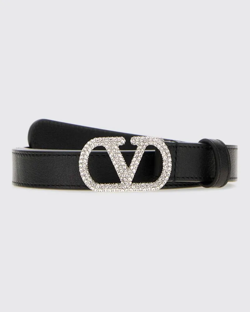 Valentino Garavani VLogo Signature Ledergürtel mit Juwelschnalle Schwarz