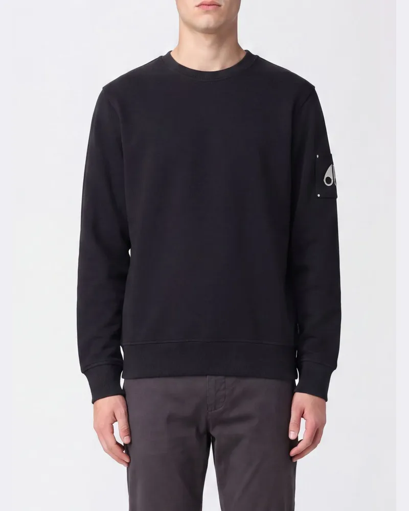 Moose Knuckles Langärmeliges Rundhals-Sweatshirt aus reiner Baumwolle Schwarz
