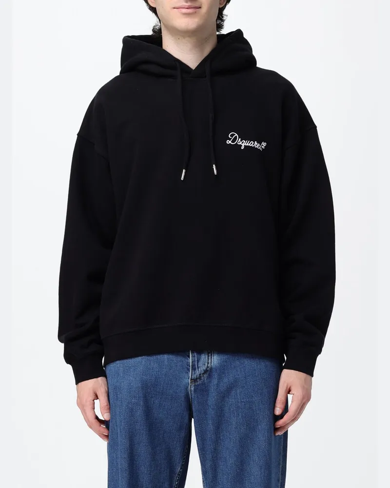 Dsquared2 Relaxed Fit Hoodie aus Baumwolle mit gesticktem Logo Schwarz