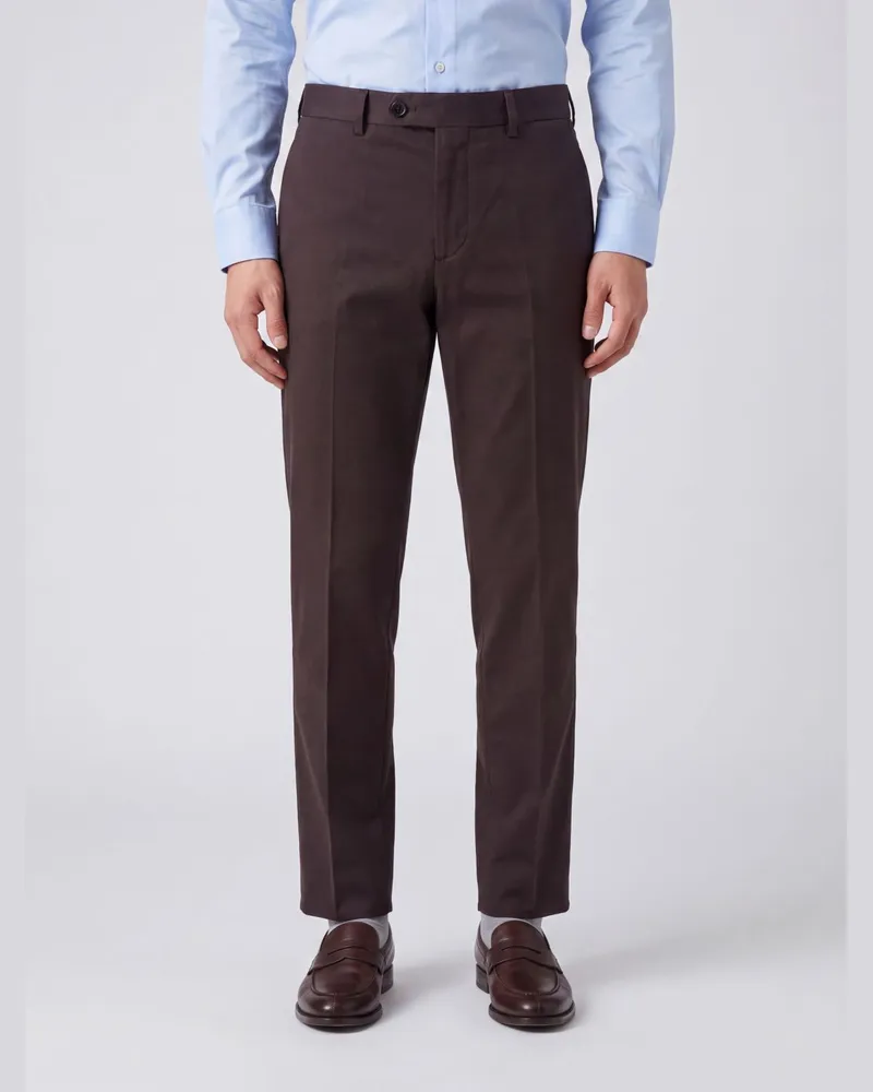 Brunello Cucinelli Maßgeschneiderte Slim-Fit-Baumwollhose mit versetztem Verschluss Braun