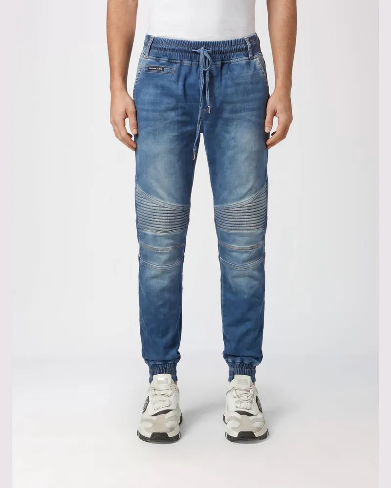 Philipp Plein Slim Fit Skinny Jeans aus Baumwolldenim mit Kordelzugbund Denim