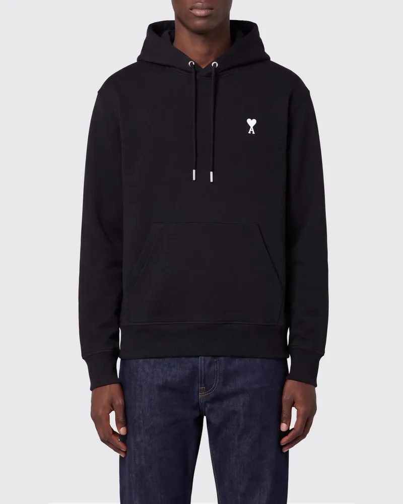 AMI Paris Baumwoll-Hoodie mit kontrastierendem gesticktem Logo Schwarz