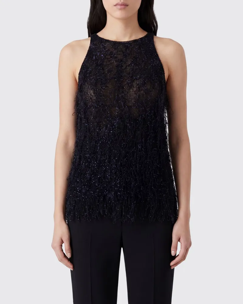 Giorgio Armani Fransen-Top mit Perlen Blau