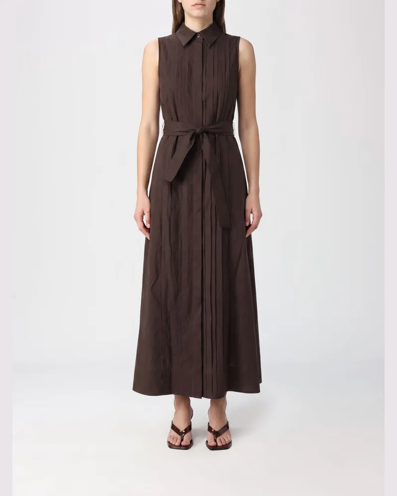 P.A.R.O.S.H. Schulterfreies Midi-Hemdblusenkleid P.A.R.O.S.H. aus Baumwolle mit plissiertem Rock Braun