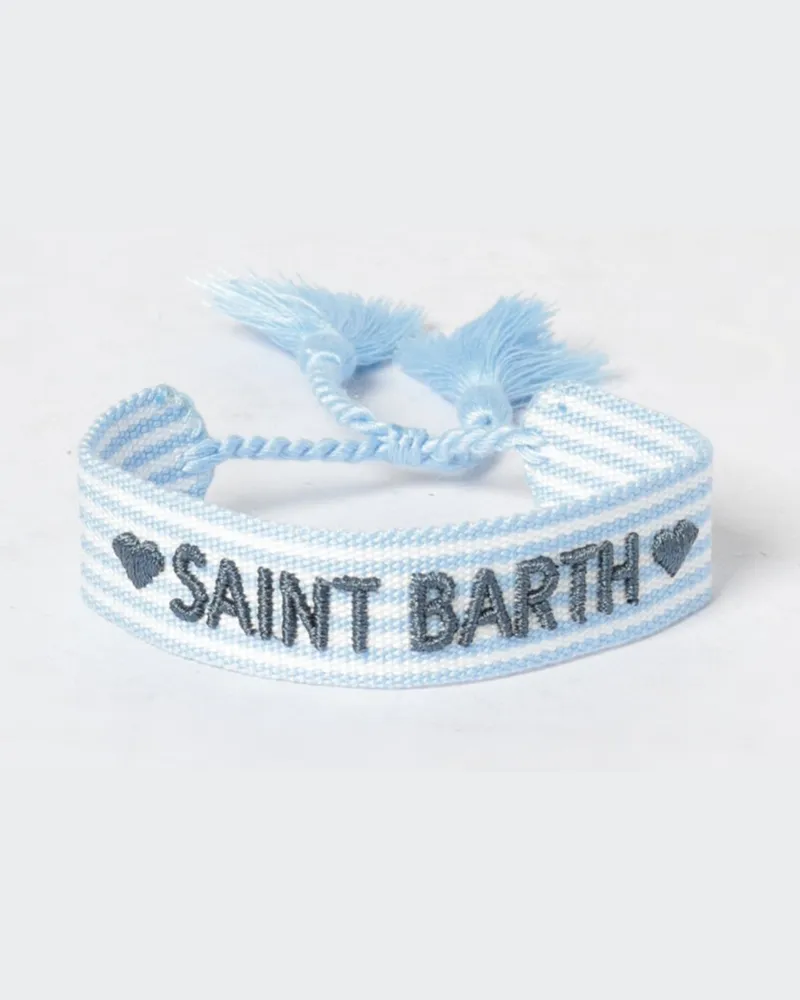 MC2 Saint Barth Gestreiftes Armband für Jungen mit gesticktem Logo und Quasten Hellblau