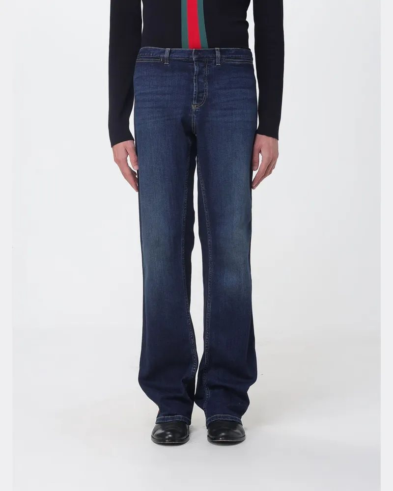 Gucci Slim-Fit Jeans aus Baumwolldenim mit Web-Detail Blau