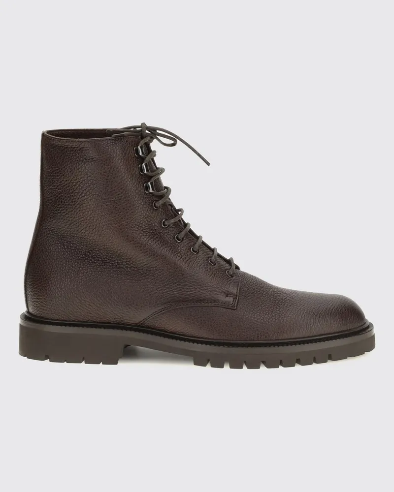 Brunello Cucinelli Combat Boots aus gehämmertem Kalbsleder mit Gummisohle Braun