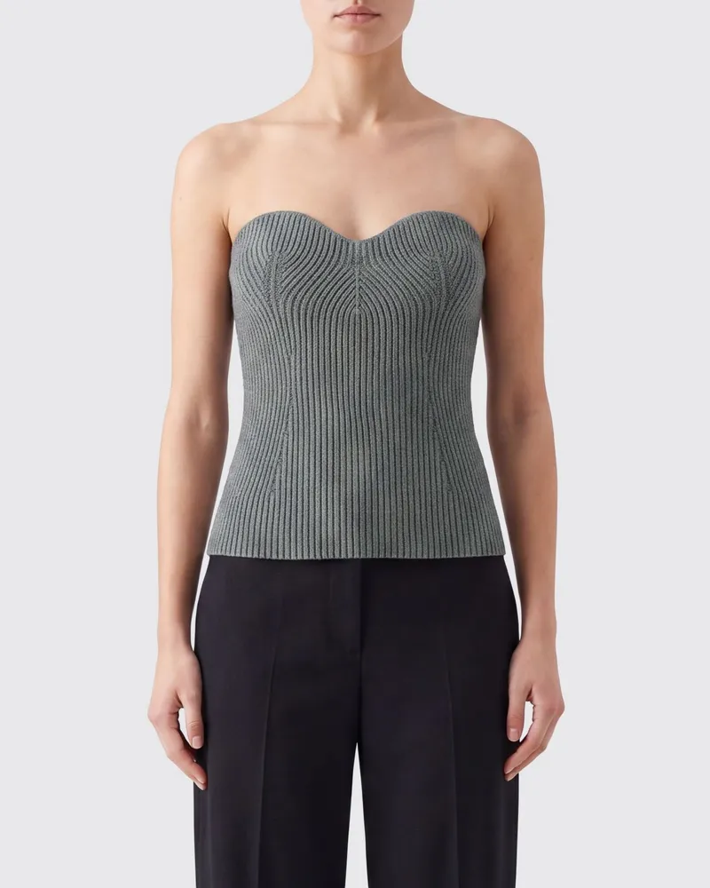 Jil Sander Schulterfreies Korsett-Top aus Schurwolle mit Herzausschnitt Grau