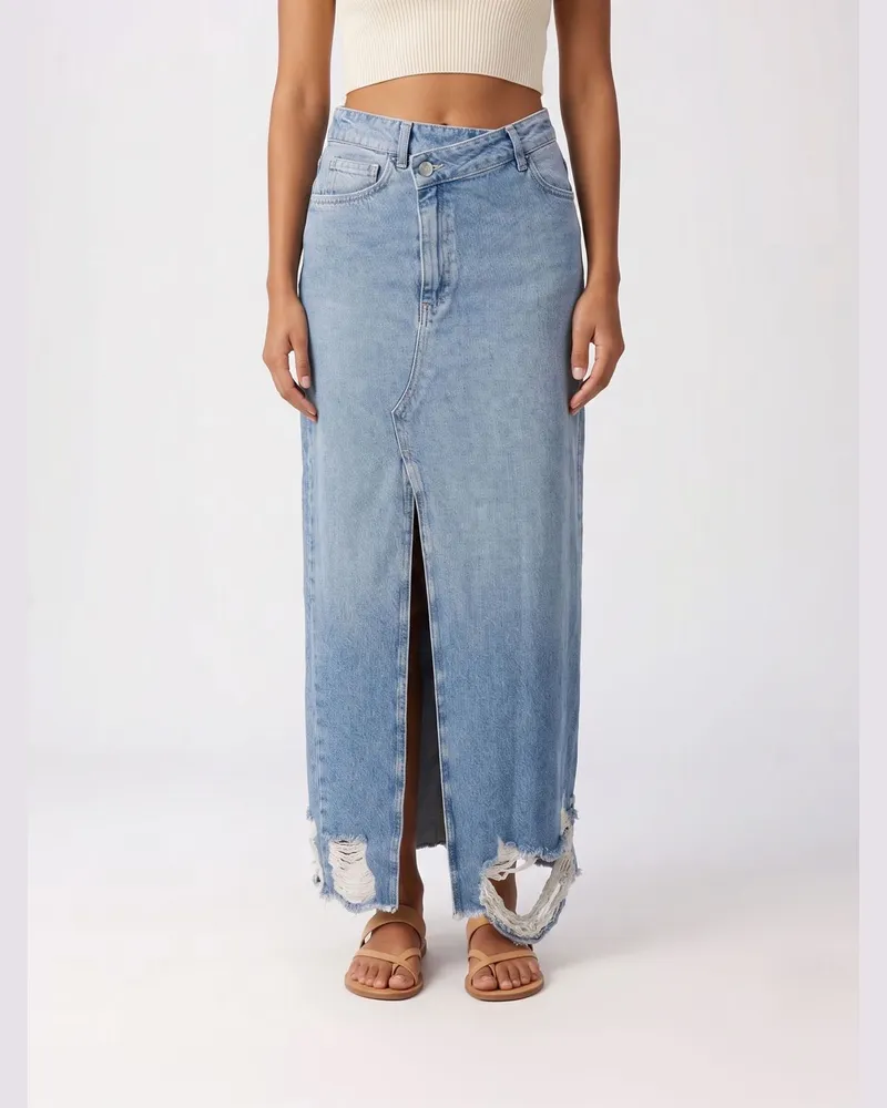 Dondup Langer Rock aus Distressed-Denim Blau