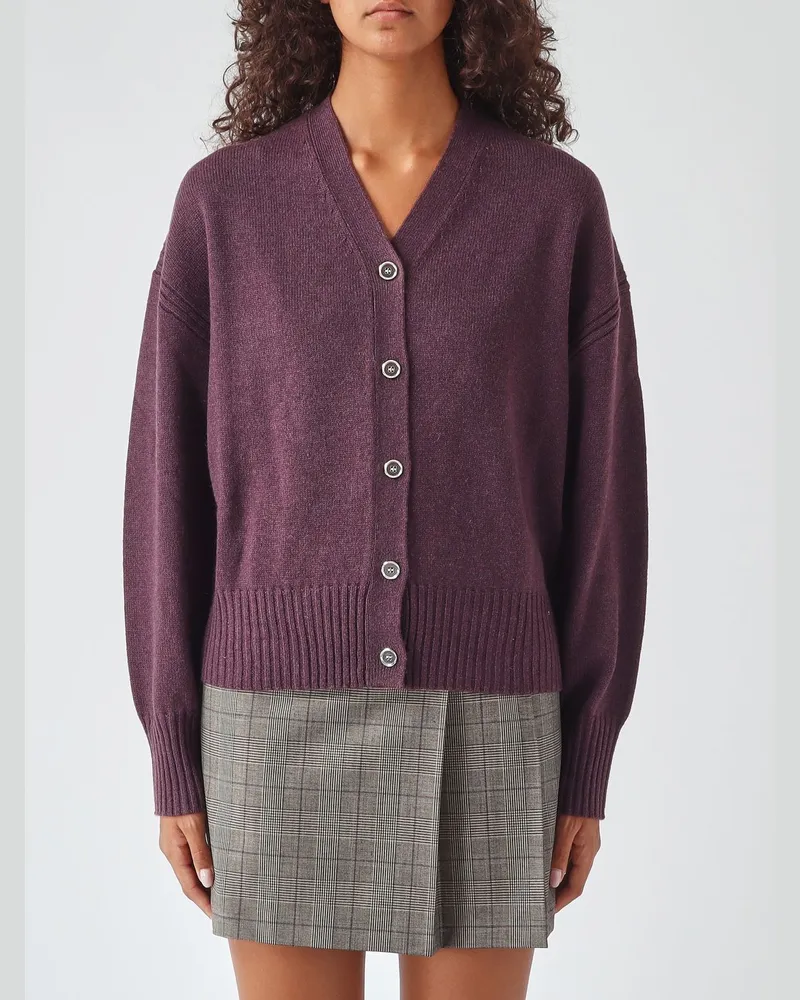 Pinko Cardigan aus Woll- und Kaschmirmischung mit V-Ausschnitt und Knopfverschluss Pflaume