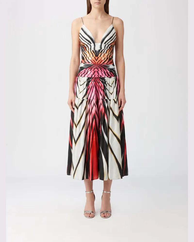Roberto Cavalli A-Linien-Midikleid aus Stretch-Baumwolle mit abstraktem Muster Bunt