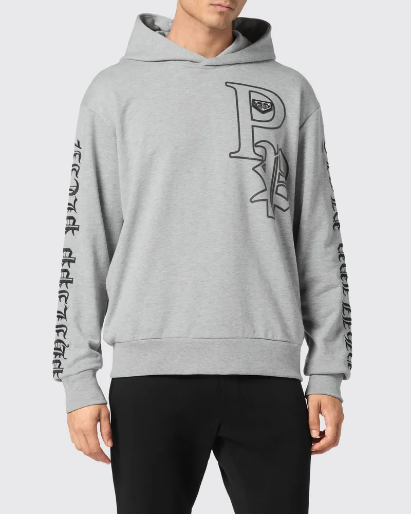 Philipp Plein Kapuzenpullover aus Baumwolle mit kontrastierendem Logo Grau