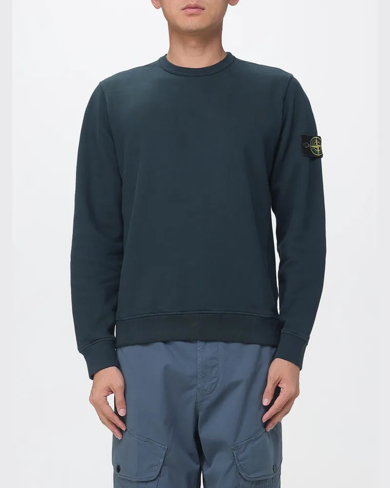 Stone Island Rundhals-Sweatshirt aus Baumwolljersey mit Compass-Logo-Patch Waldgrün