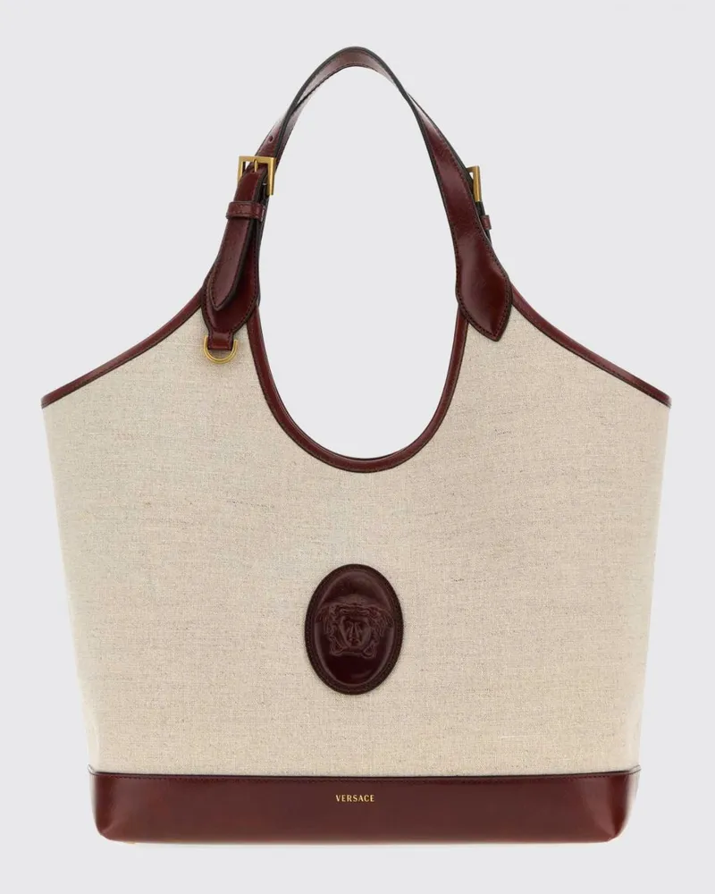 Versace Rivière Tasche aus Canvas und Leder Beige
