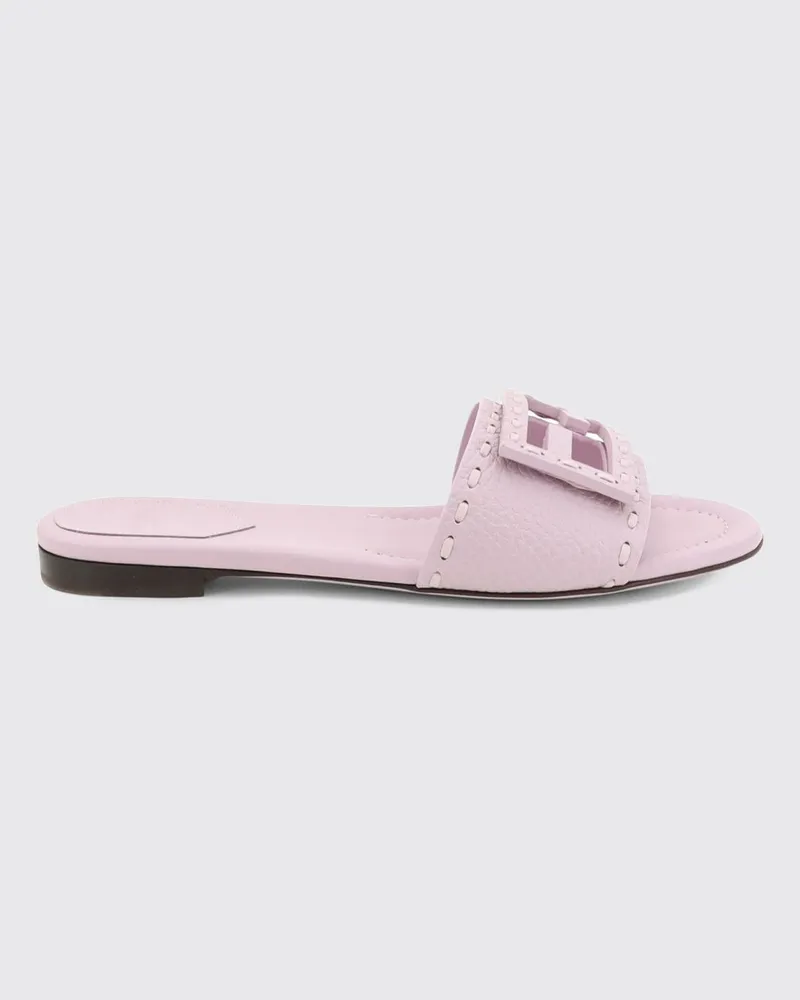 Fendi Baguette Flache Sandalen aus genarbtem Kalbsleder mit FF-Monogramm Pink