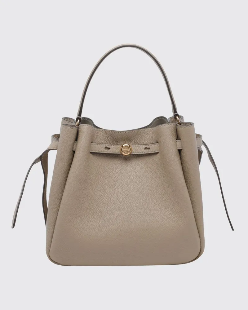 Tory Burch Romy Mini-Handtasche aus genarbtem Leder mit ausgestellter Form Beige