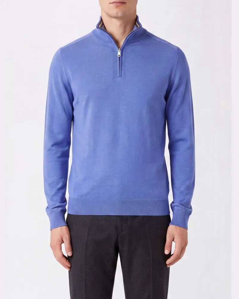 Paul Smith Rollkragenpullover aus reiner Merinowolle mit halbem Reißverschluss Blau