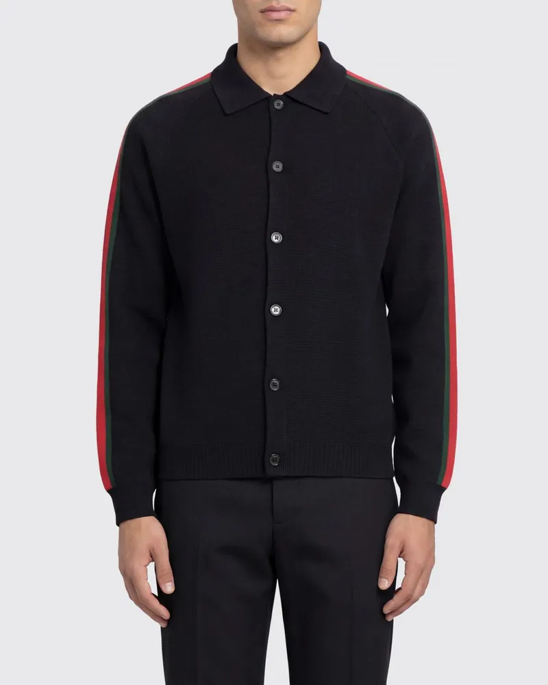 Gucci Web Woll-Polo-Cardigan Schwarz