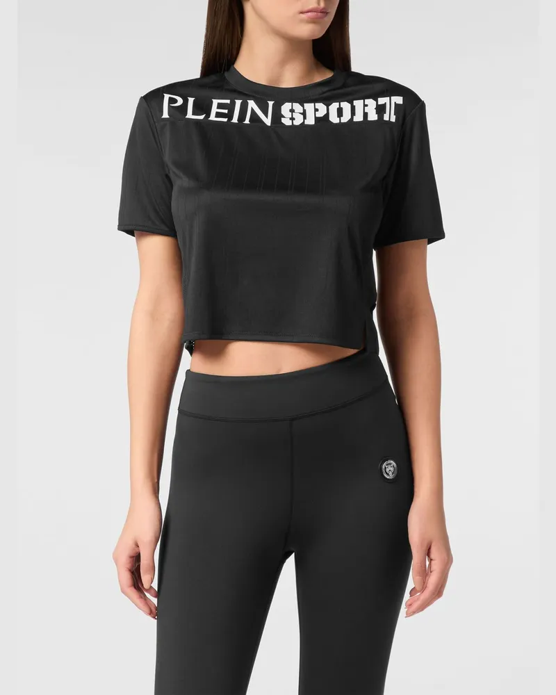 Philipp Plein Baumwoll-T-Shirt mit quadratischem Rückenausschnitt und Logo Schwarz
