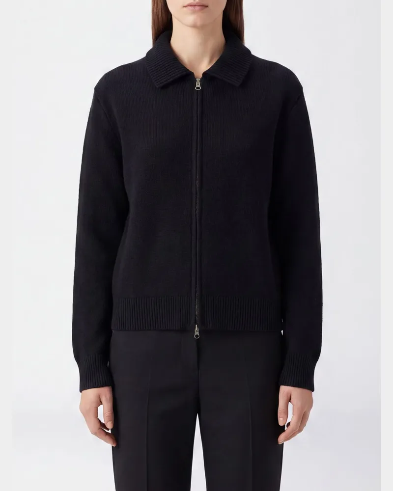 Lisa Yang Polo-Pullover aus reinem Kaschmir mit Reißverschluss Schwarz